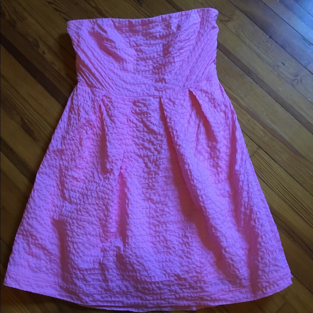 J.Crew Factory Pink Strapless Seersucker Dress